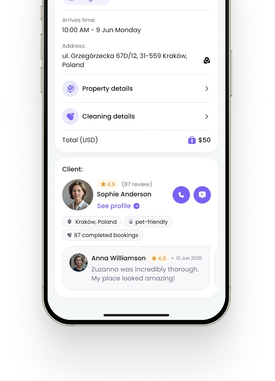 Cleany app order details screen