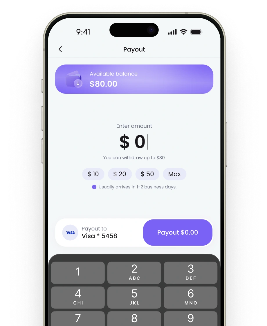 Cleany app payout screen